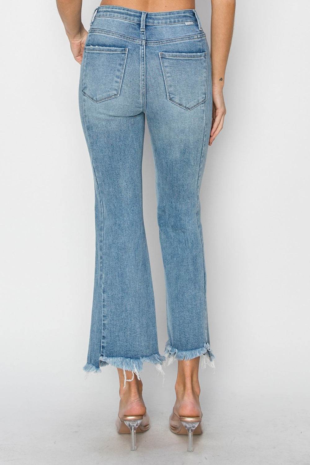 RISEN Full Size High Rise Frayed Hem Flare Jeans - DaTrendStore.Com