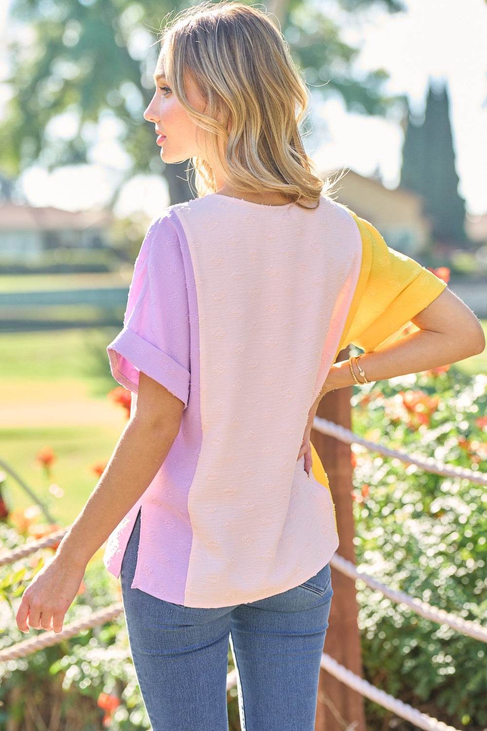 Hailey & Co Full Size Color Block Short Sleeve Top - DaTrendStore.Com