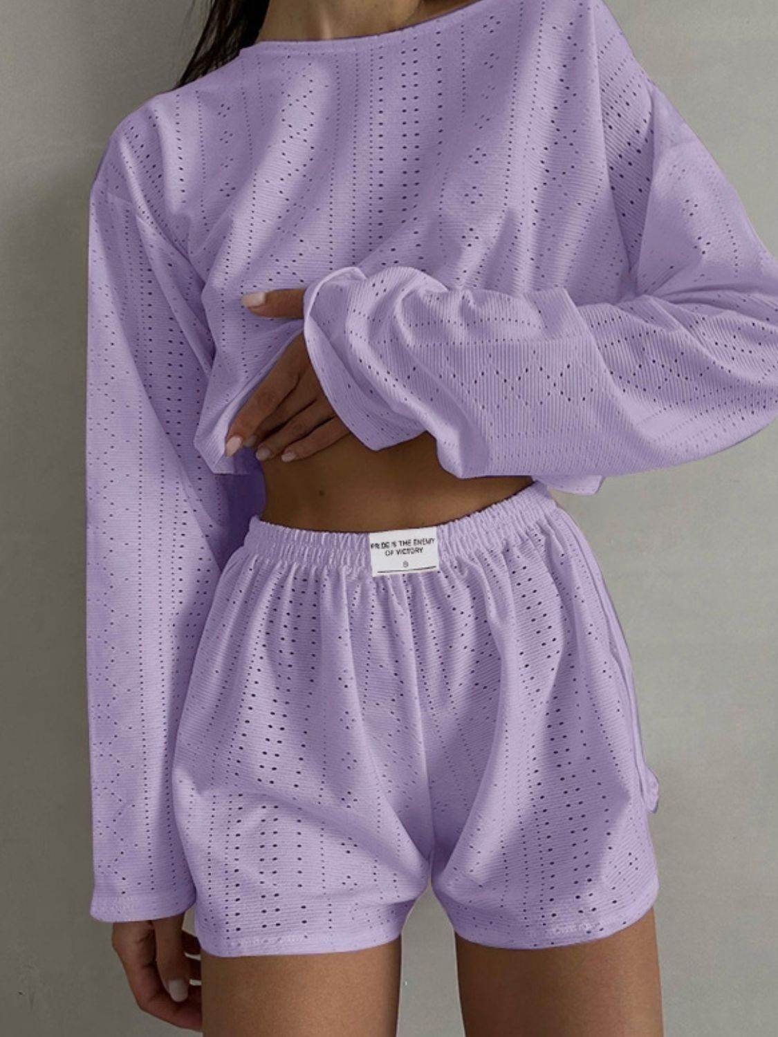 Eyelet Round Neck Top and Shorts Set - DaTrendStore.Com