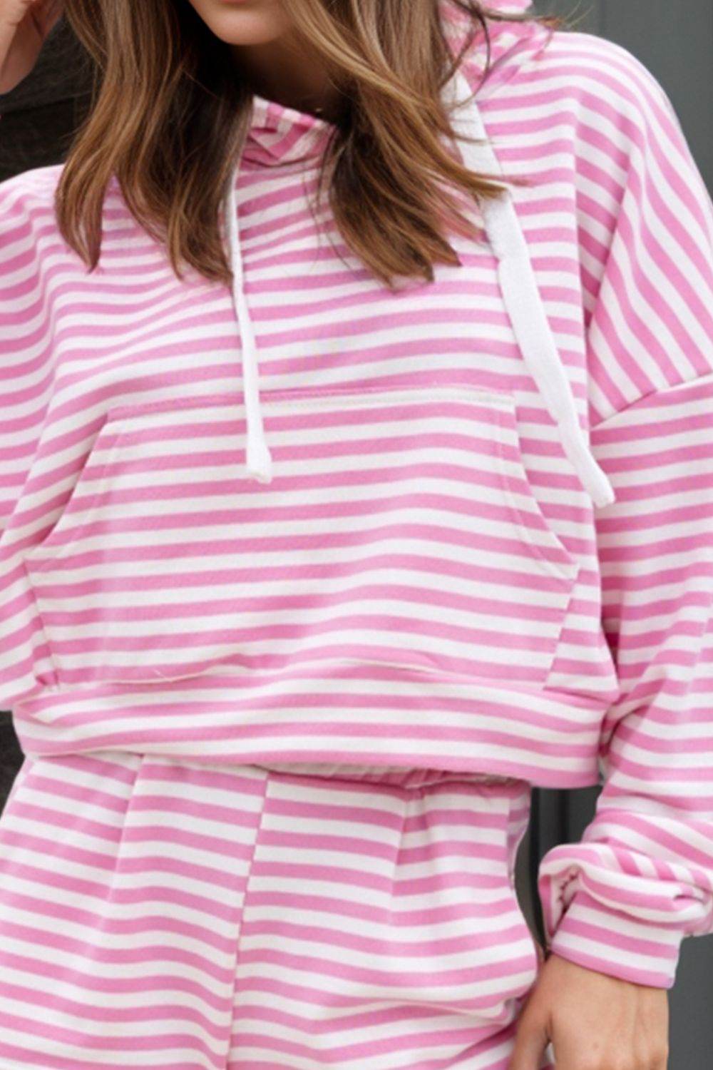Drawstring Striped Hooded Top and Shorts Set - DaTrendStore.Com