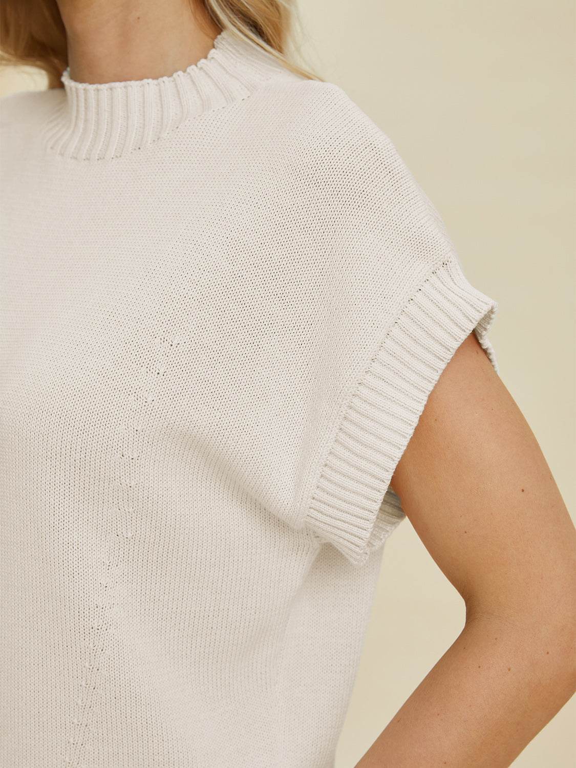 Double Take Full Size Mock Neck Short Sleeve Sweater - DaTrendStore.Com