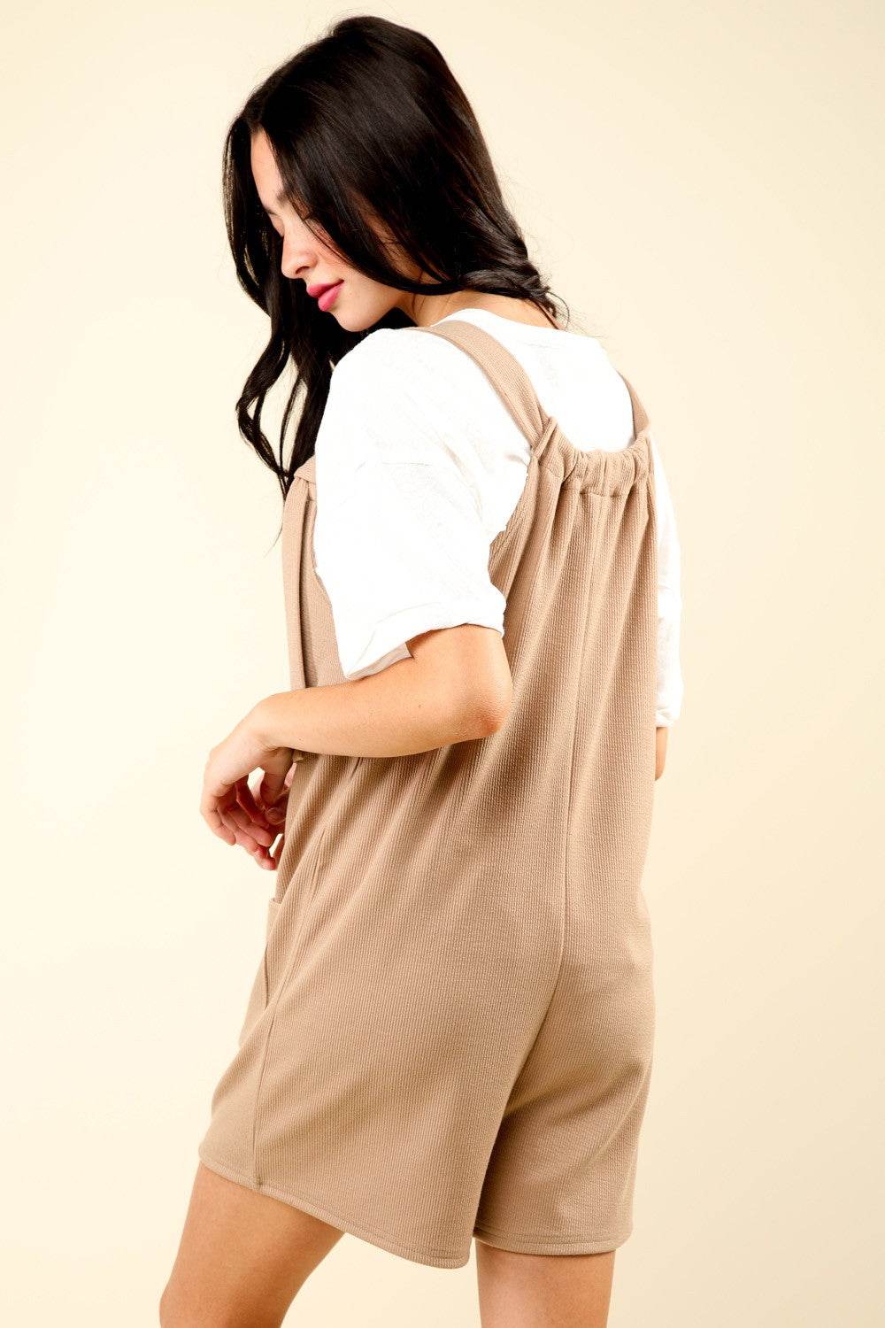 VERY J Tie Shoulder Front Pocket Romper - DaTrendStore.Com