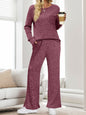 Round Neck Long Sleeve Top and Pants Set