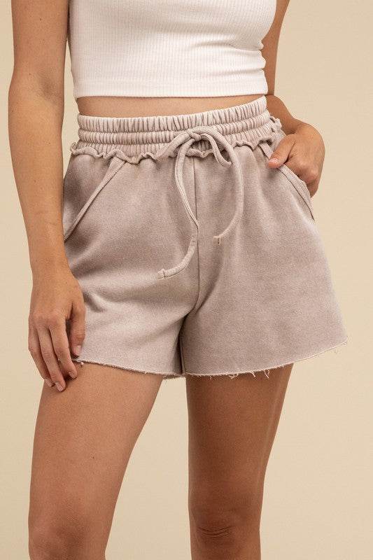 Acid Wash Fleece Drawstring Shorts with Pockets - DaTrendStore.Com