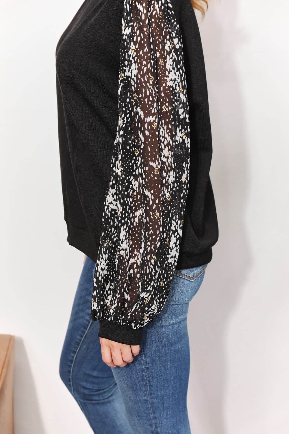 And The Why Full Size Foil Printed Sleeve Top - DaTrendStore.Com