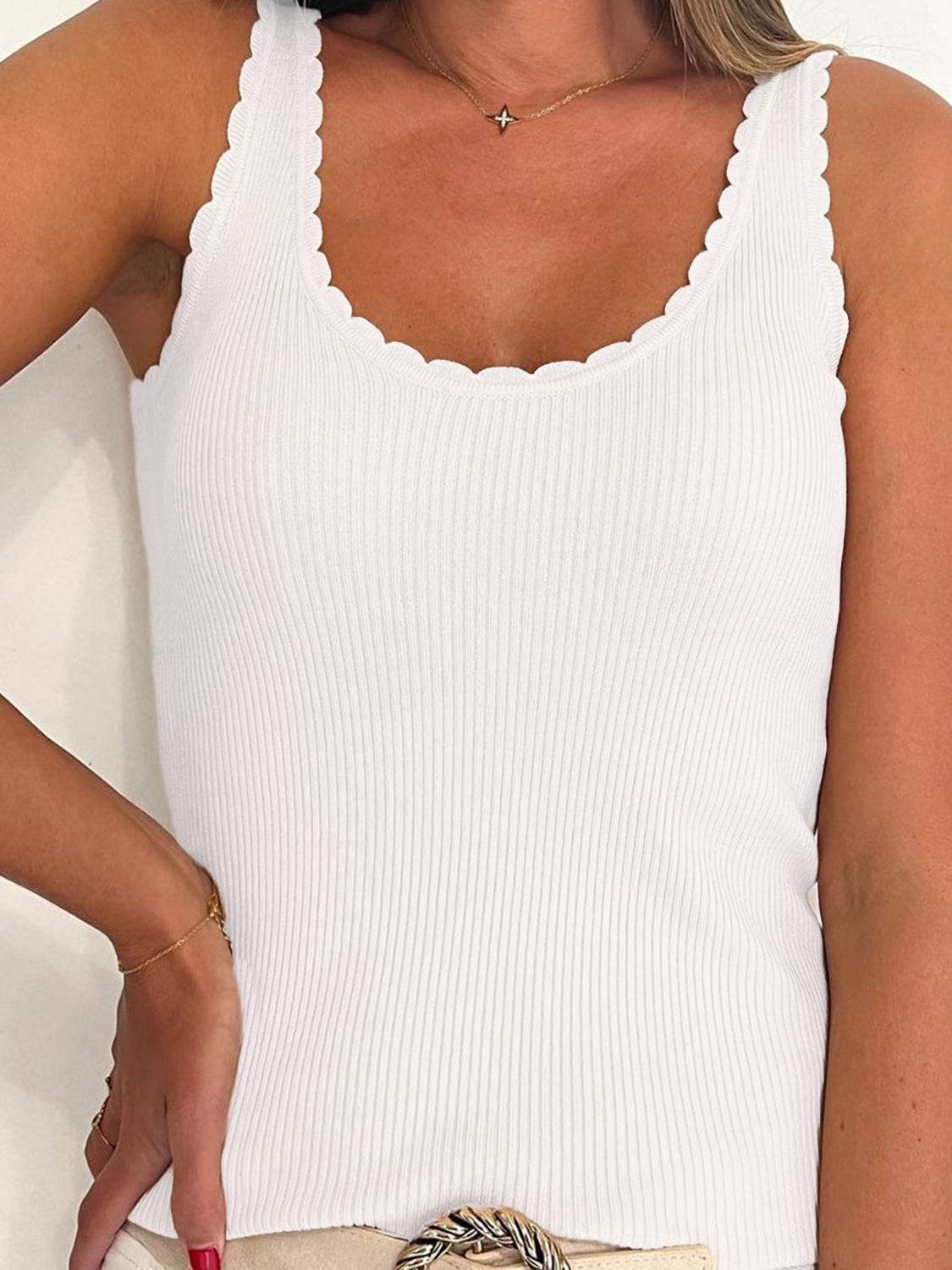 Scoop Neck Wide Strap Knit Tank - DaTrendStore.Com