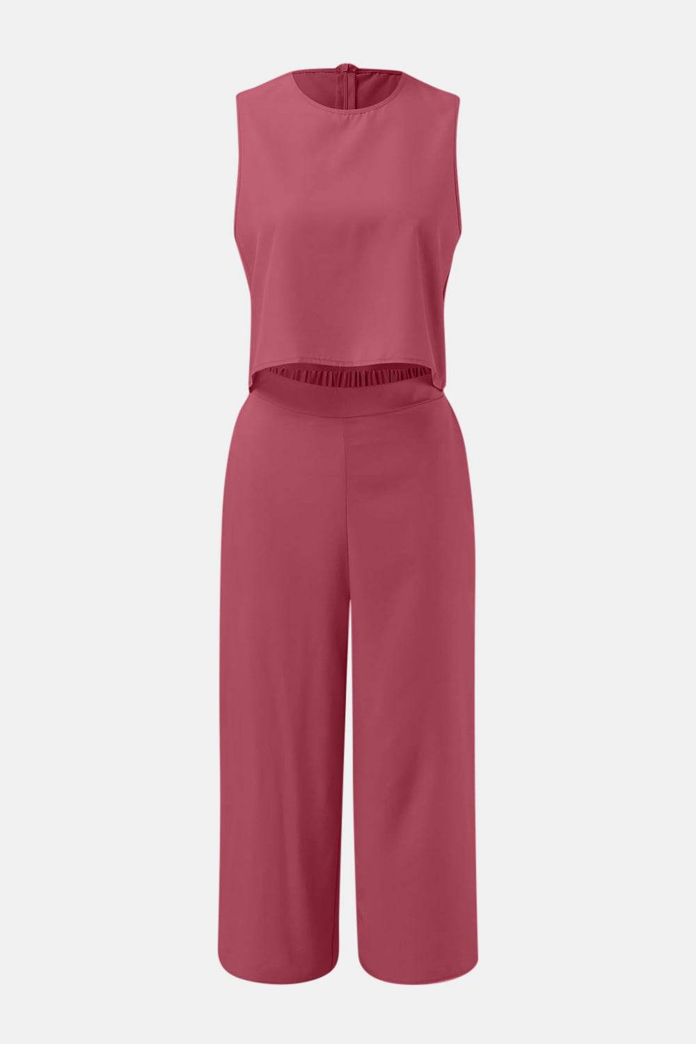 Round Neck Top and Wide Leg Pants Set - DaTrendStore.Com