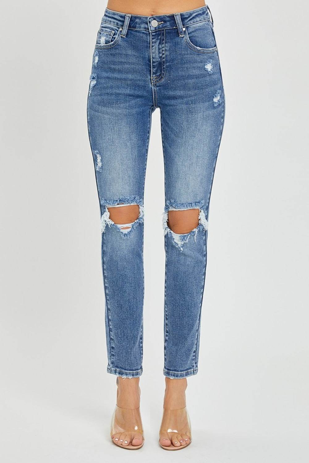 Risen Full Size High Rise Knee Distressed Skinny Jeans - DaTrendStore.Com