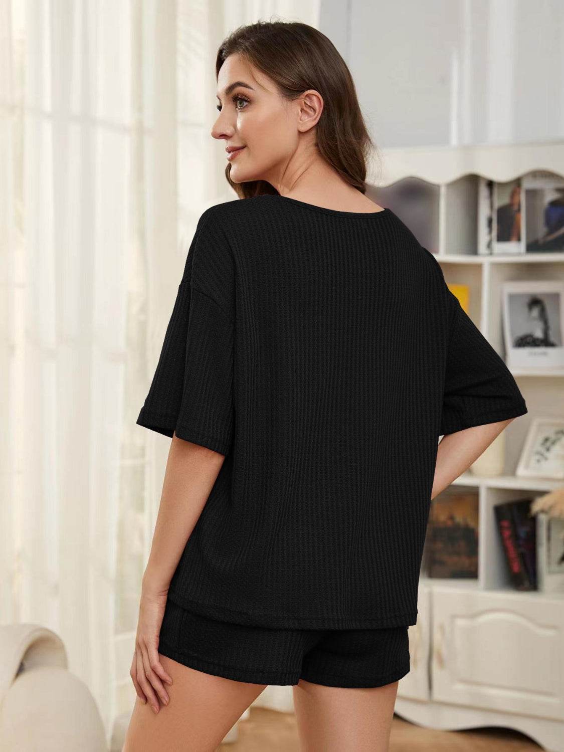 Round Neck Half Sleeve Top and Shorts Lounge Set - DaTrendStore.Com