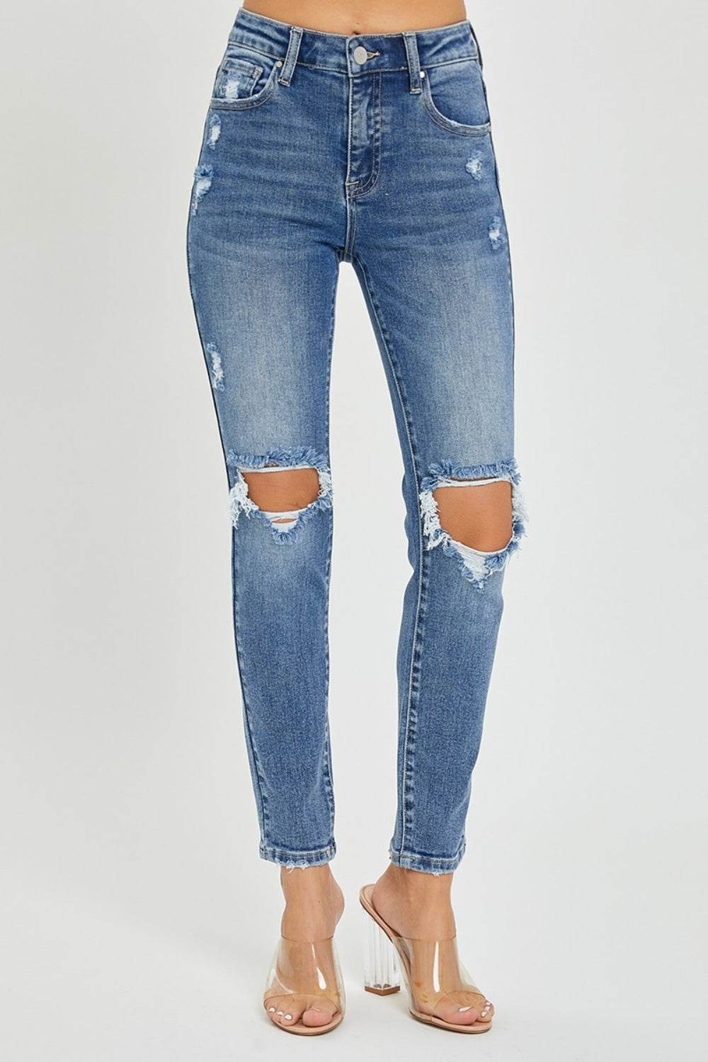Risen Full Size High Rise Knee Distressed Skinny Jeans - DaTrendStore.Com