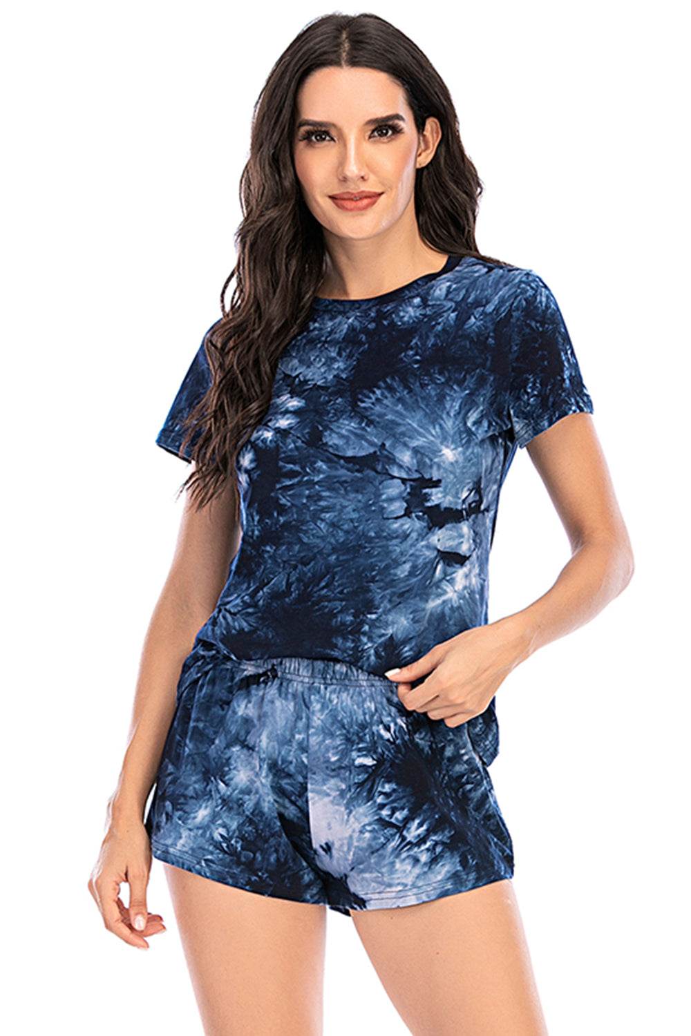 Tie-Dye Round Neck Short Sleeve Top and Shorts Lounge Set - DaTrendStore.Com