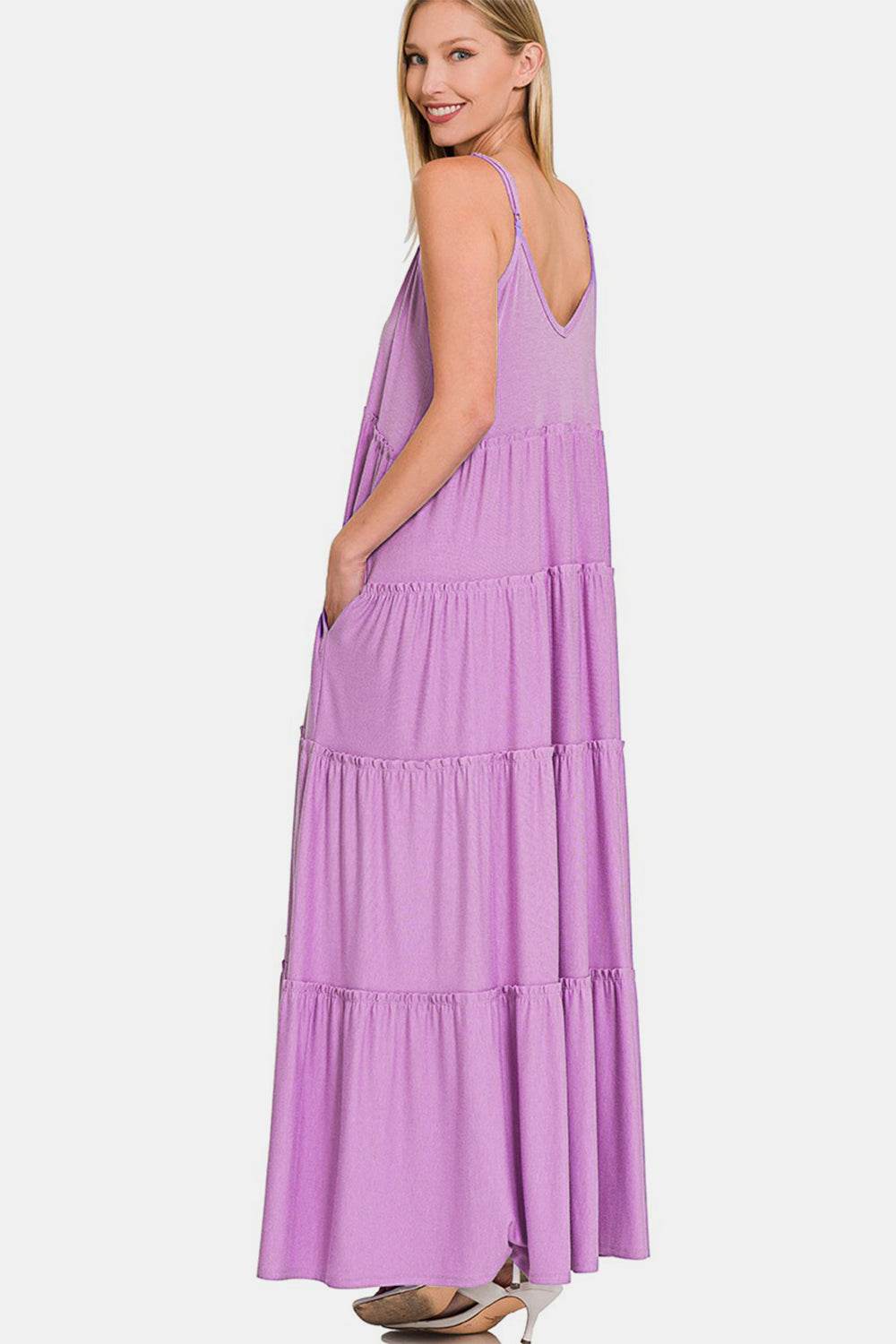 Zenana Frill Tiered V-Neck Maxi Cami Dress - DaTrendStore.Com