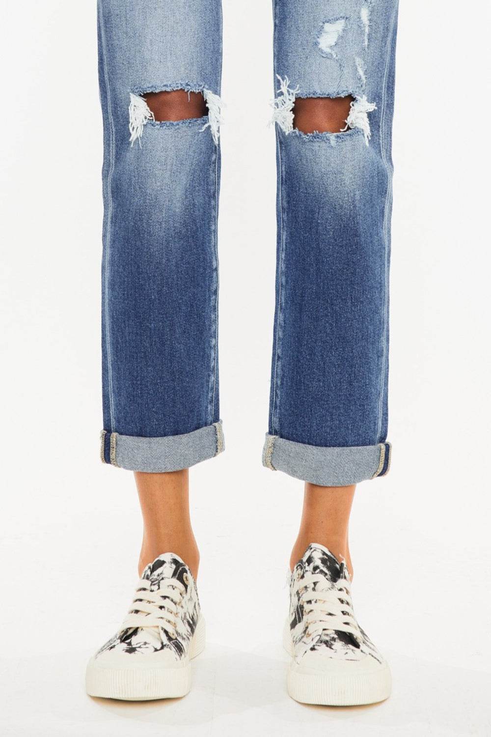 Kancan High Waist Distressed Hem Detail Cropped Straight Jeans - DaTrendStore.Com