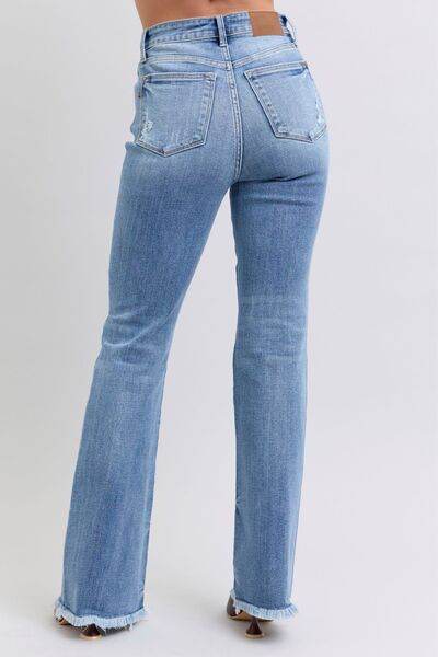 Judy Blue Full Size Raw Hem High Rise Bootcut Jeans - DaTrendStore.Com