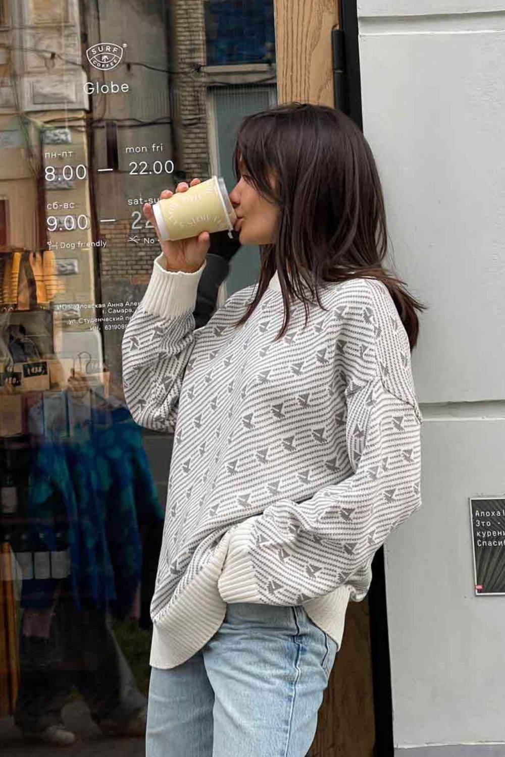 Contrast Round Neck Long Sleeve Sweater - DaTrendStore.Com