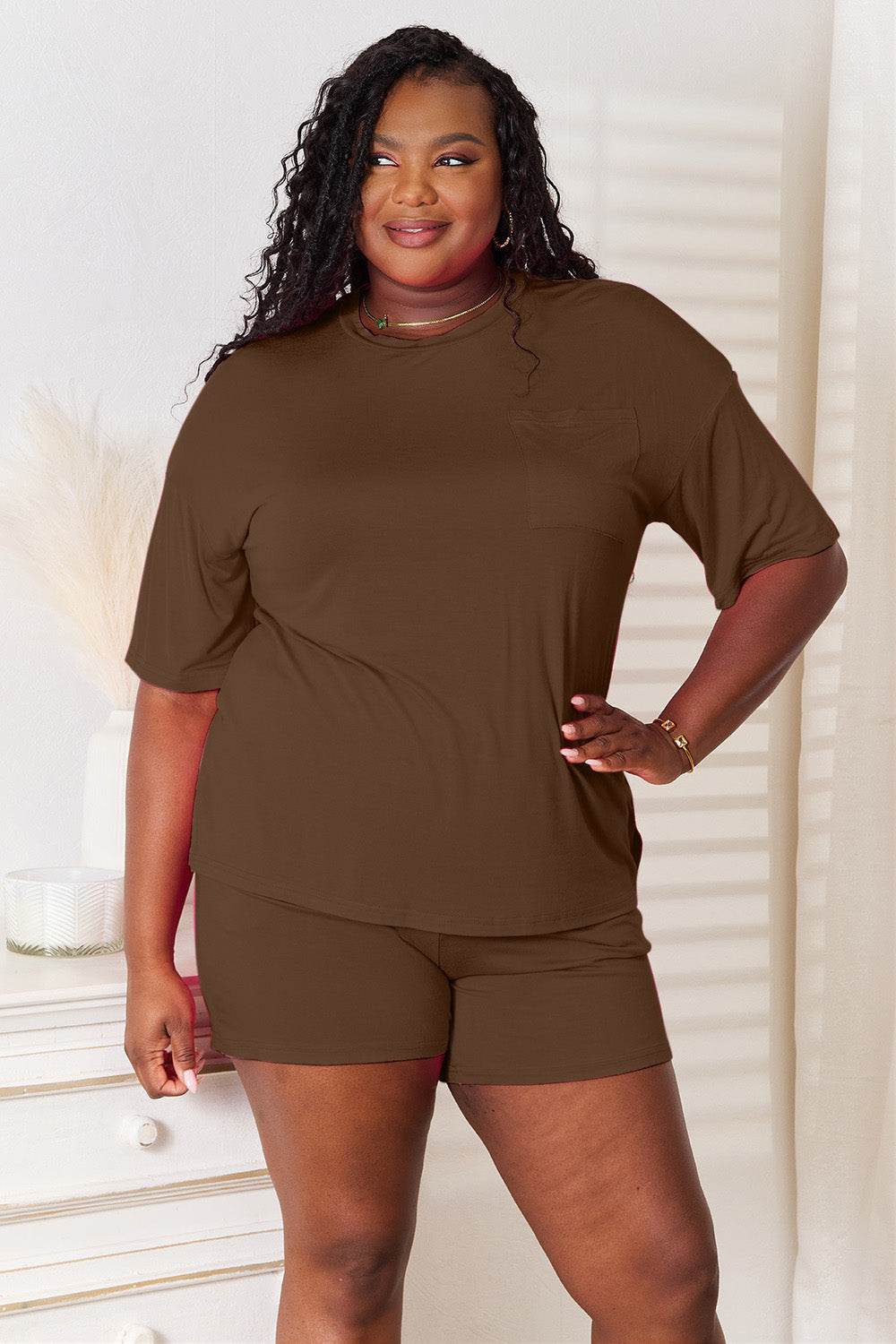 Basic Bae Full Size Soft Rayon Half Sleeve Top and Shorts Set - DaTrendStore.Com