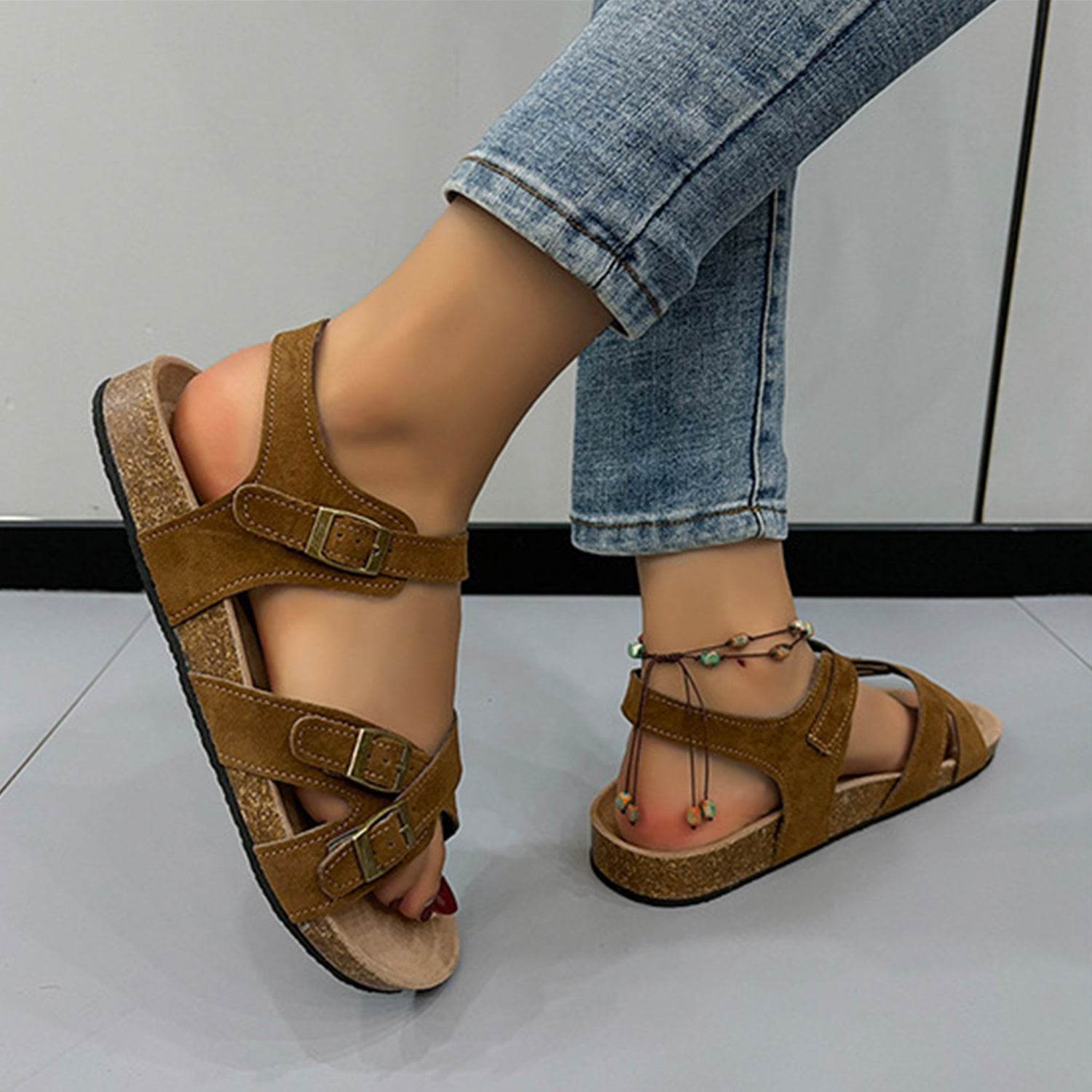 Open Toe Flat Buckle Sandals - DaTrendStore.Com