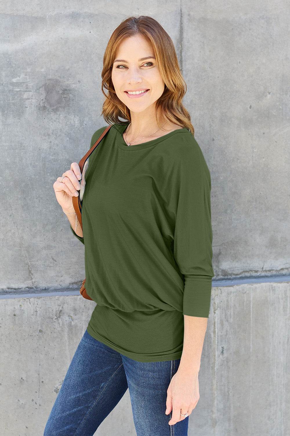 Basic Bae Full Size Round Neck Batwing Sleeve Top - DaTrendStore.Com