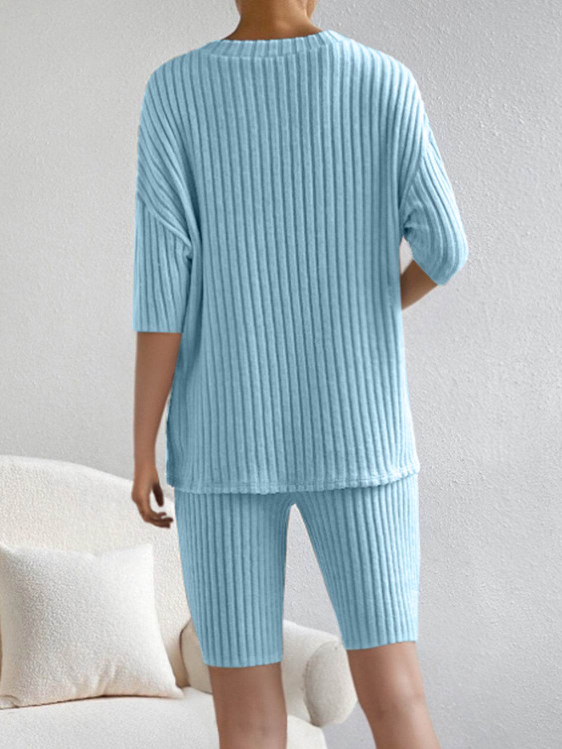 Ribbed V-Neck Top and Shorts Set - DaTrendStore.Com