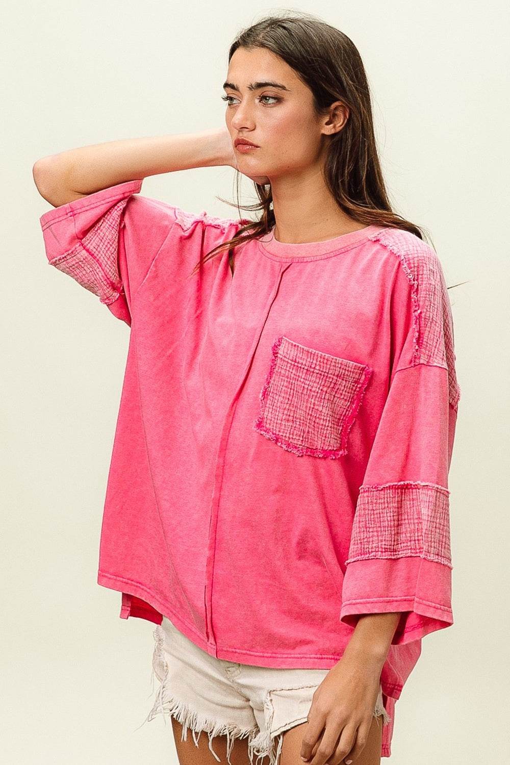 BiBi High-Low Washed T-Shirt - DaTrendStore.Com