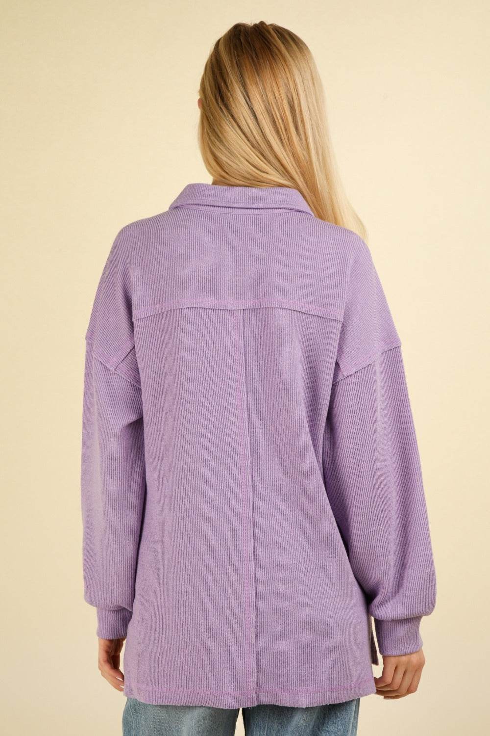 VERY J Collared Half Button Knit Top with Pockets - DaTrendStore.Com