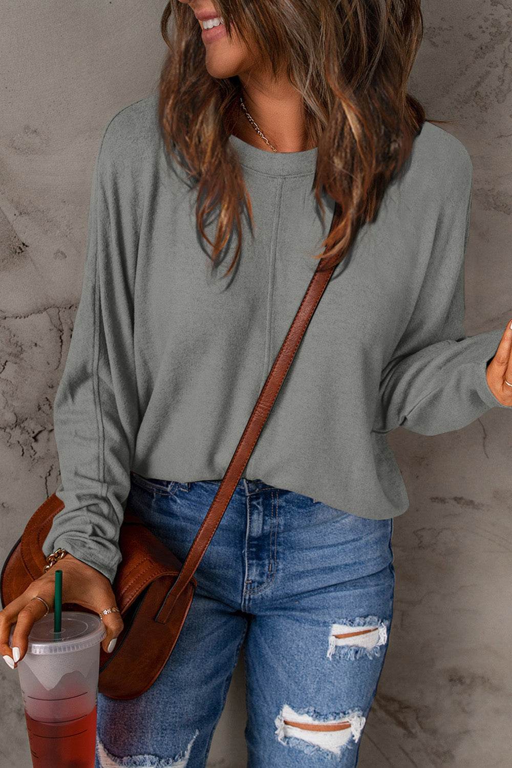 Double Take Full Size Round Neck Long Sleeve T-Shirt - DaTrendStore.Com