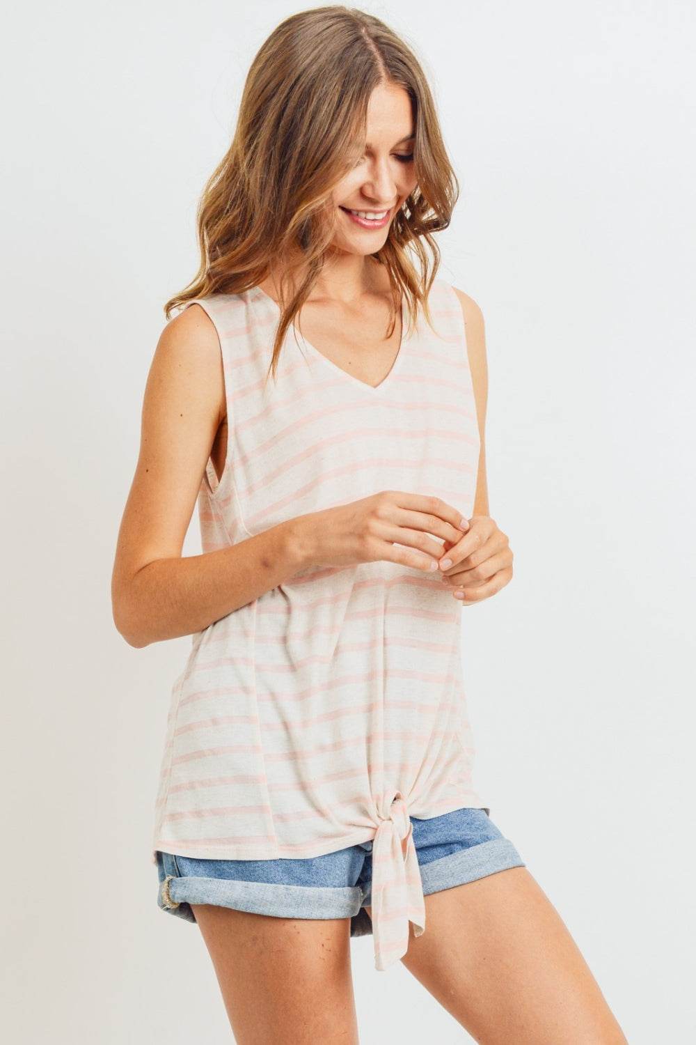 Cotton Bleu by Nu Label Sleeveless Front Tie Striped Top - DaTrendStore.Com