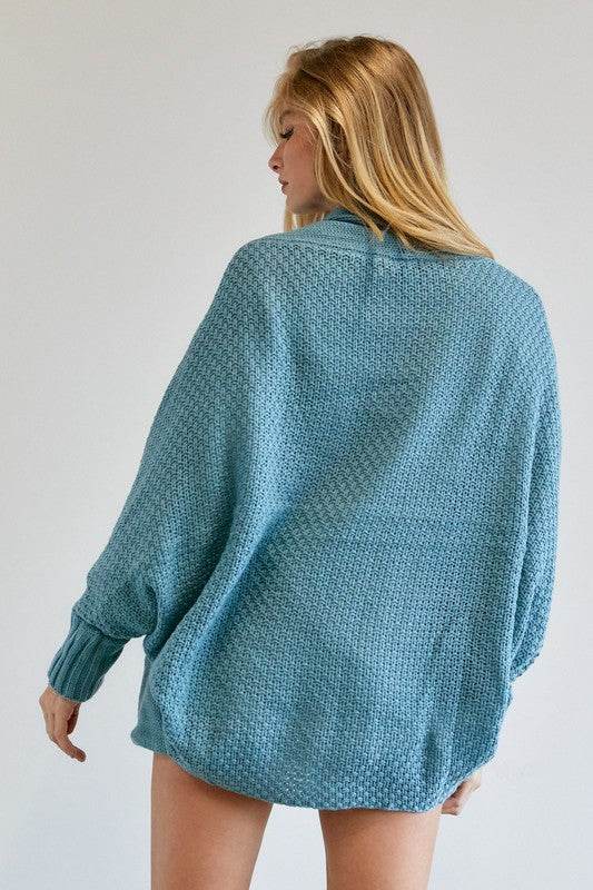 Pattern Knit Dolman Sleeve Solid Slouch Cardigan - DaTrendStore.Com