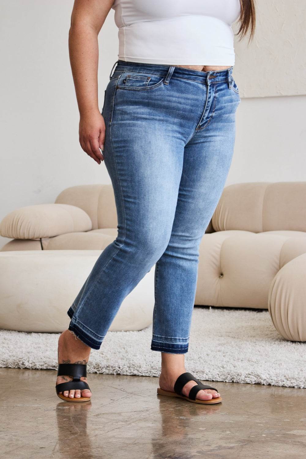 Judy Blue Full Size Release Hem Cropped Bootcut Jeans - DaTrendStore.Com