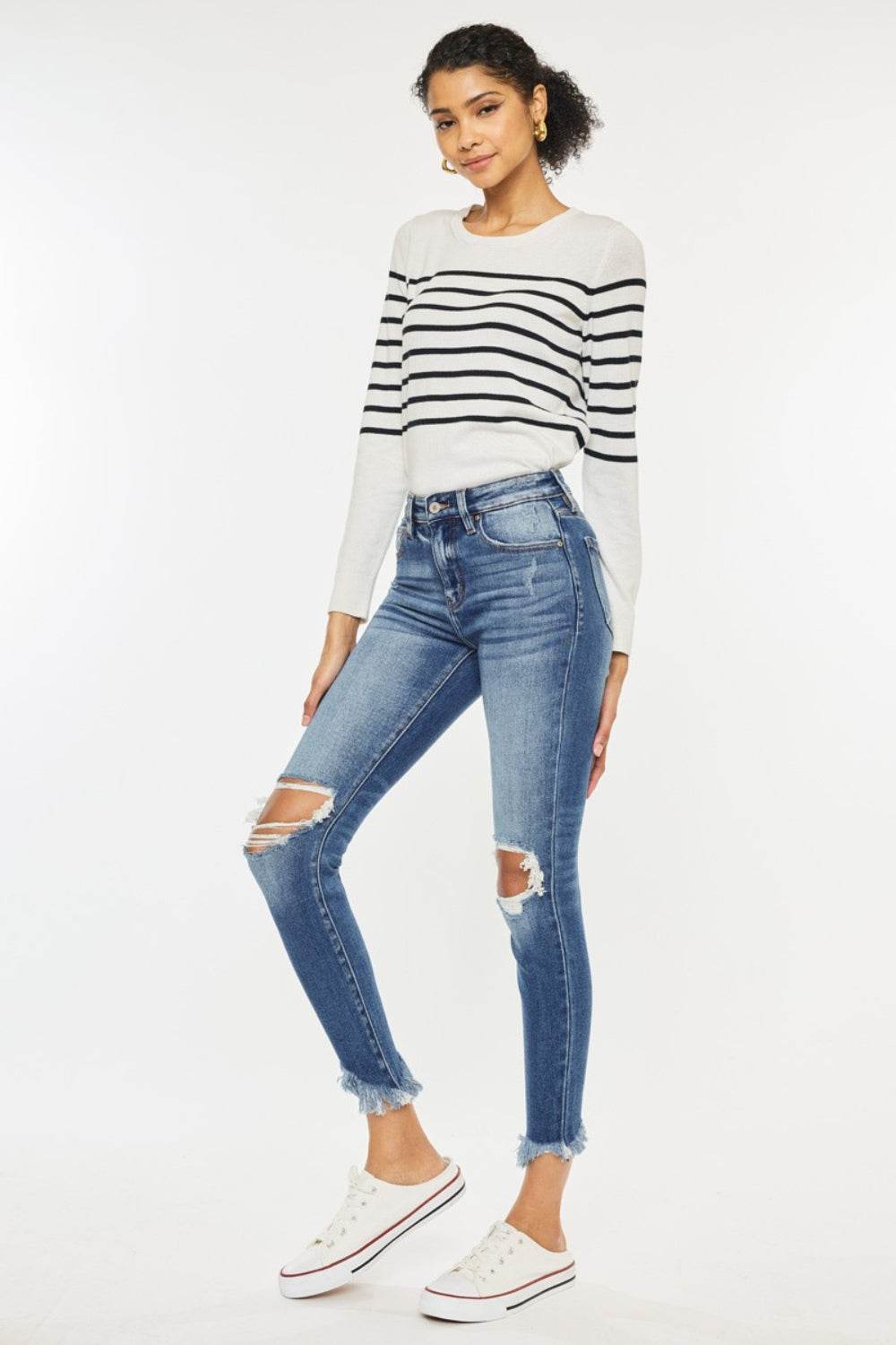 Kancan High Waist Distressed Raw Hem Ankle Skinny Jeans - DaTrendStore.Com