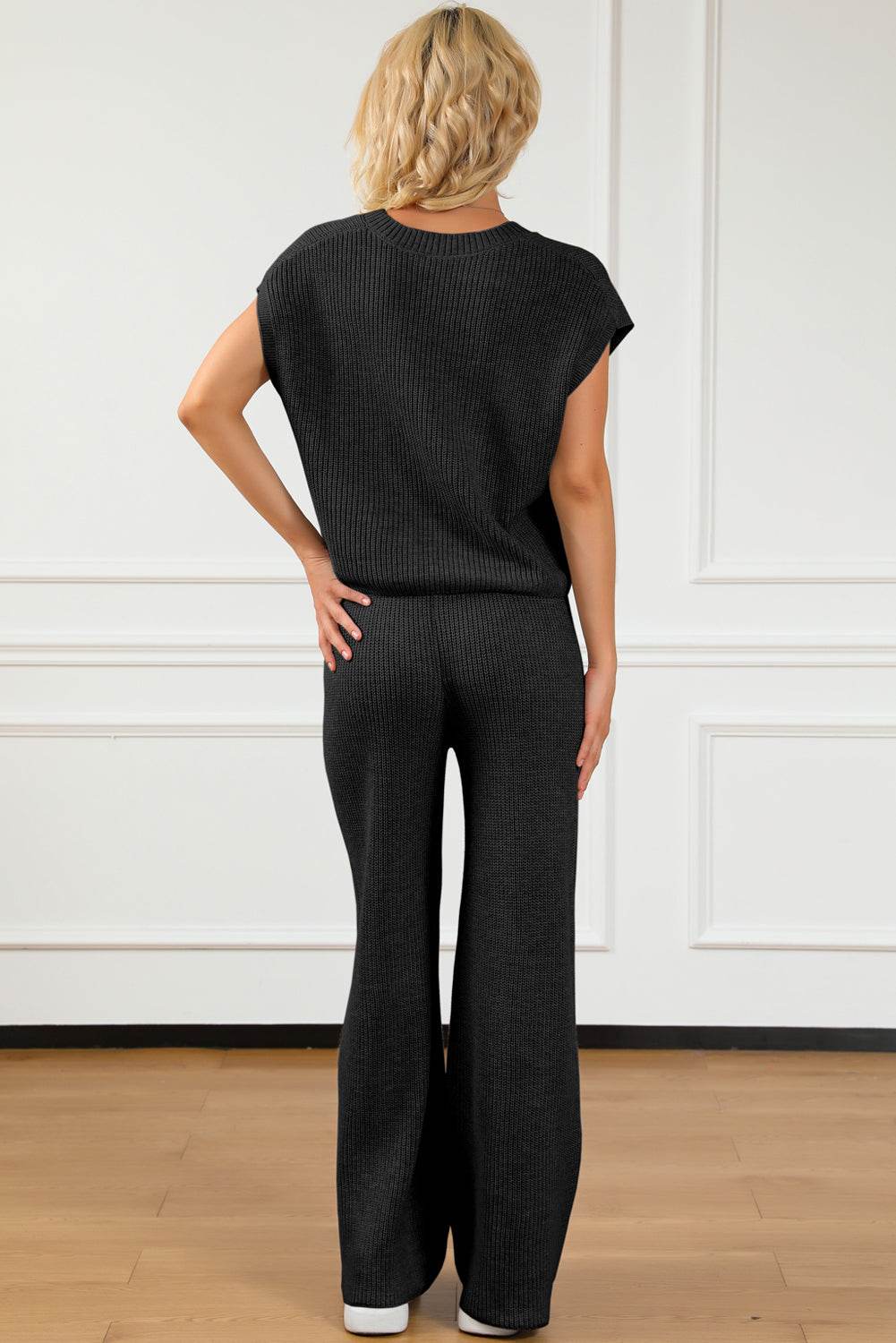 Pocketed V-Neck Top and Wide Leg Sweater Set - DaTrendStore.Com