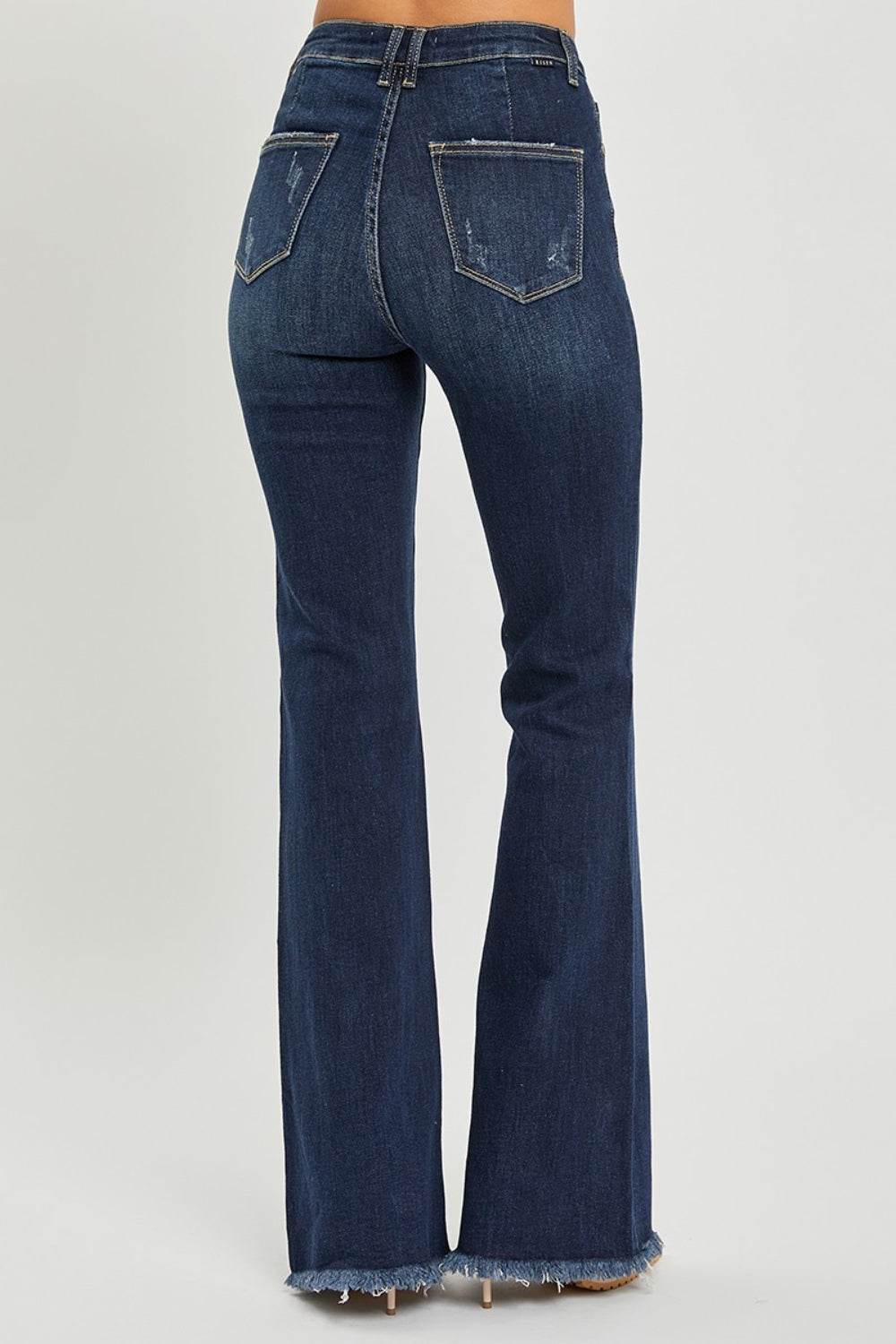 RISEN High Waist Raw Hem Flare Jeans - DaTrendStore.Com