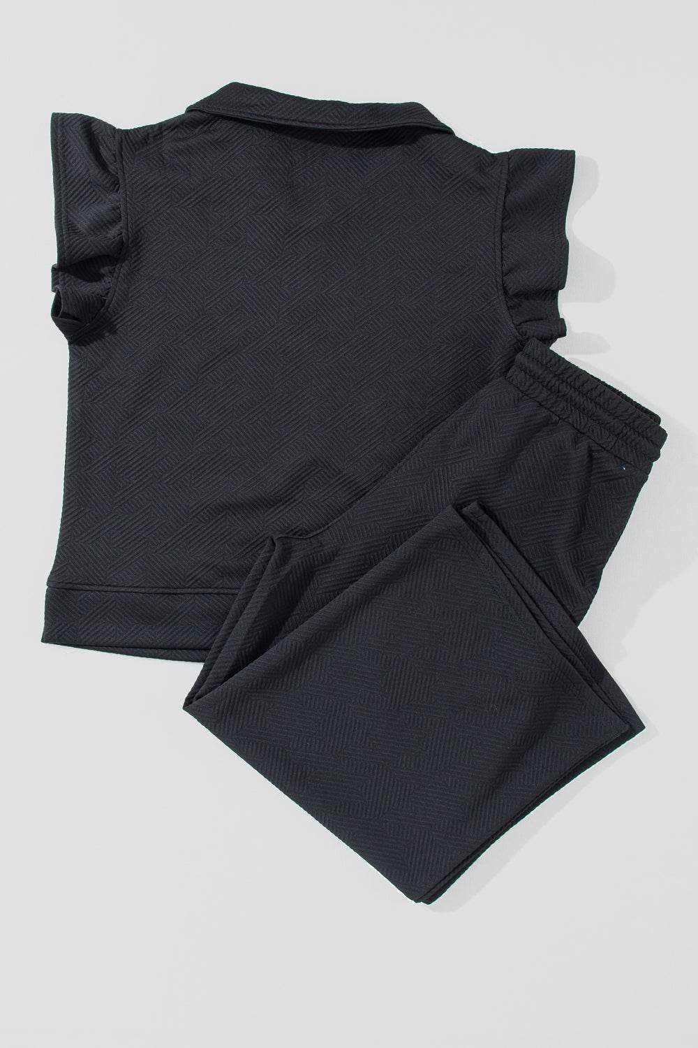 Ruffled Quarter Zip Top and Drawstring Pants Set - DaTrendStore.Com