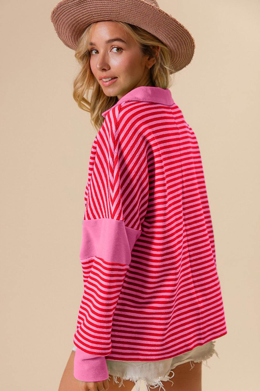 BiBi Striped Contrast Long Sleeve Knit Top - DaTrendStore.Com