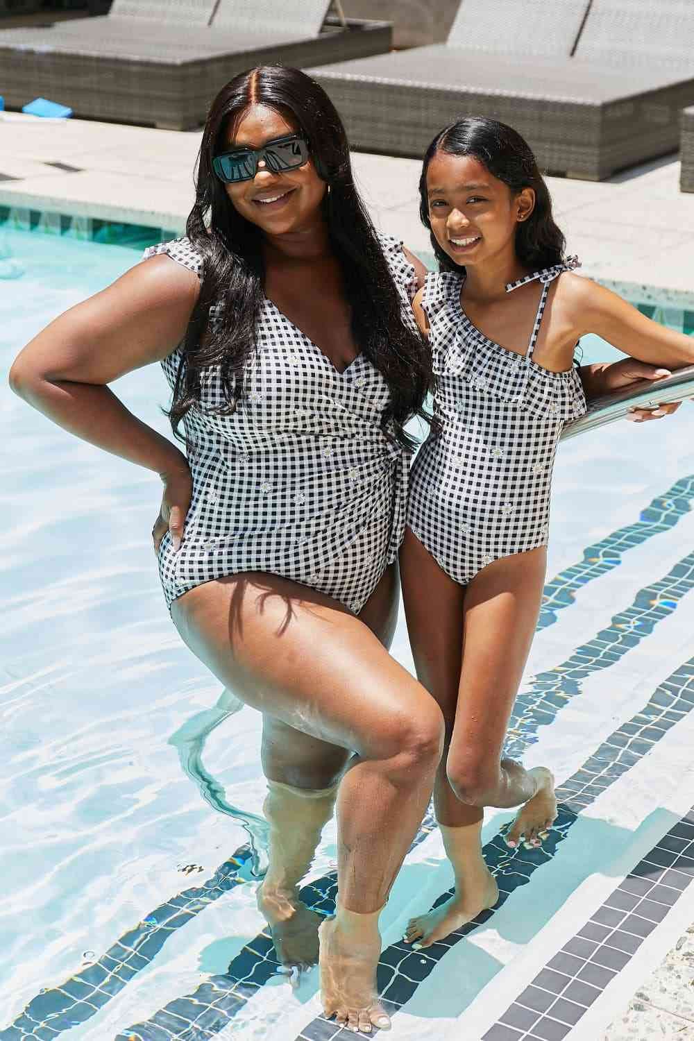 Marina West Swim Full Size Float On Ruffle Faux Wrap One-Piece in Black - DaTrendStore.Com