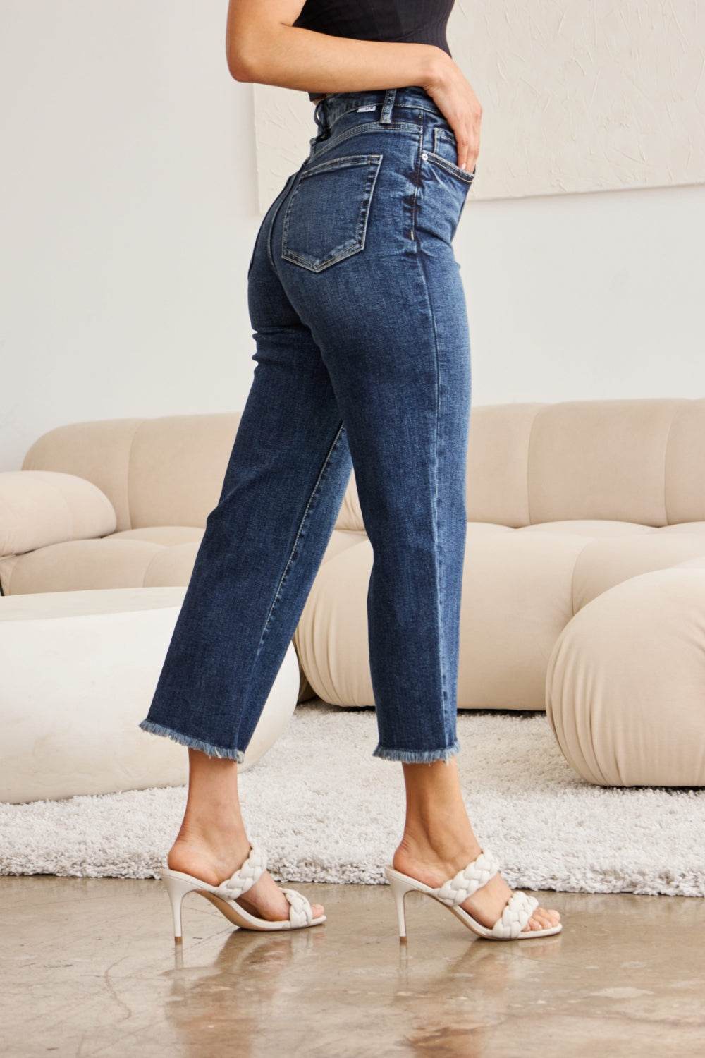 RFM Full Size Tummy Control High Waist Raw Hem Jeans - DaTrendStore.Com