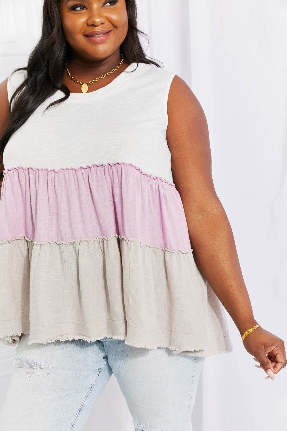 White Birch Full Size Watching the Sunset Color Block Babydoll Top - DaTrendStore.Com