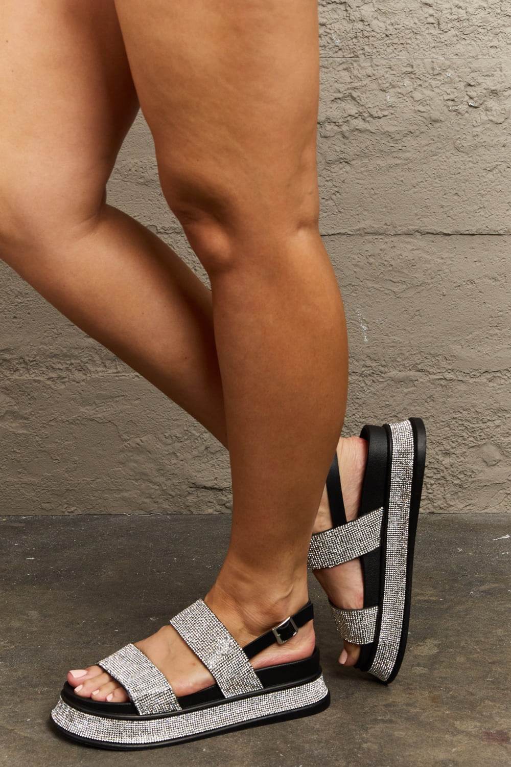 Qupid Shine On Platform Rhinestone Slingback Sandal - DaTrendStore.Com