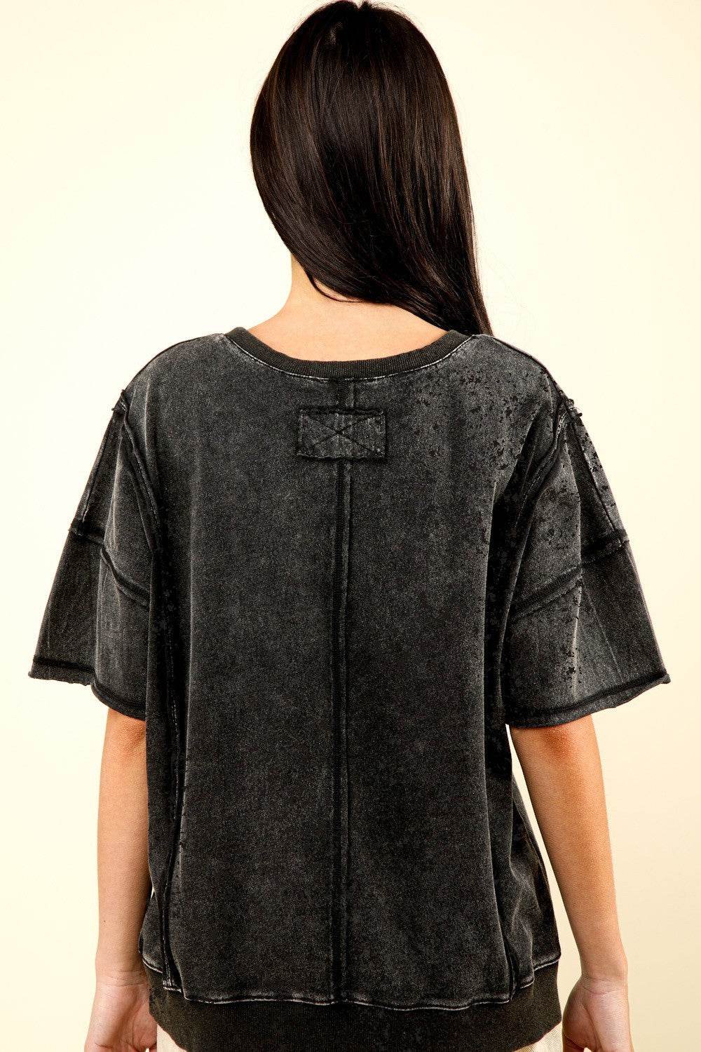VERY J Round Neck Exposed Seam Slit T-Shirt - DaTrendStore.Com