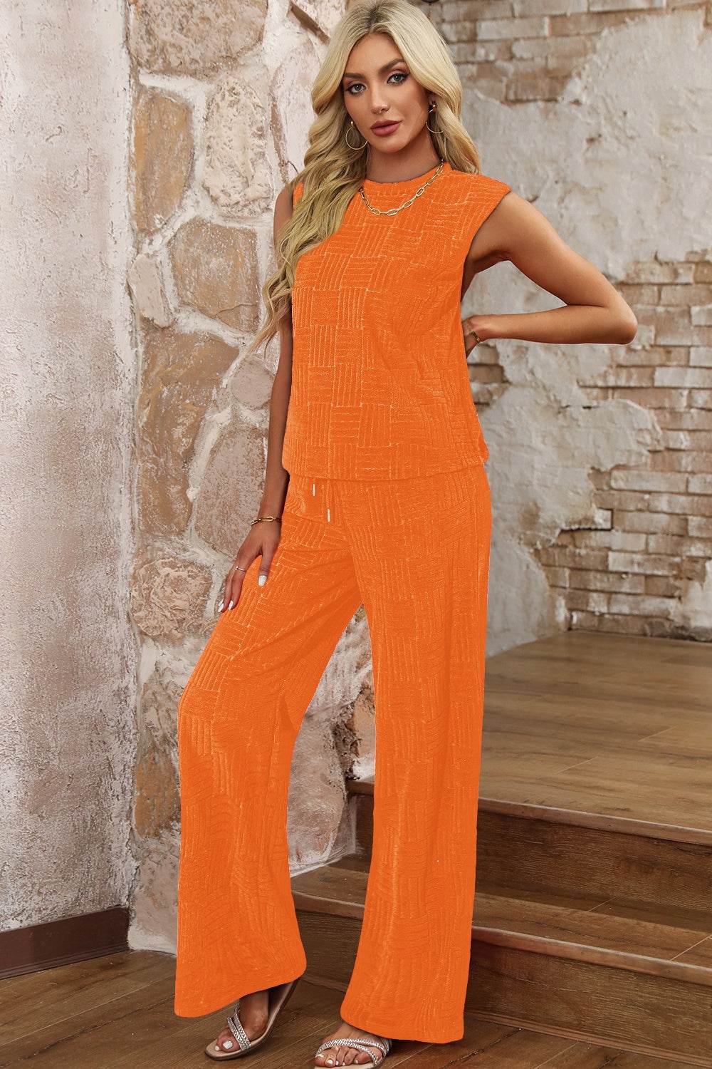 Round Neck Sleeveless Top and Pants Set - DaTrendStore.Com