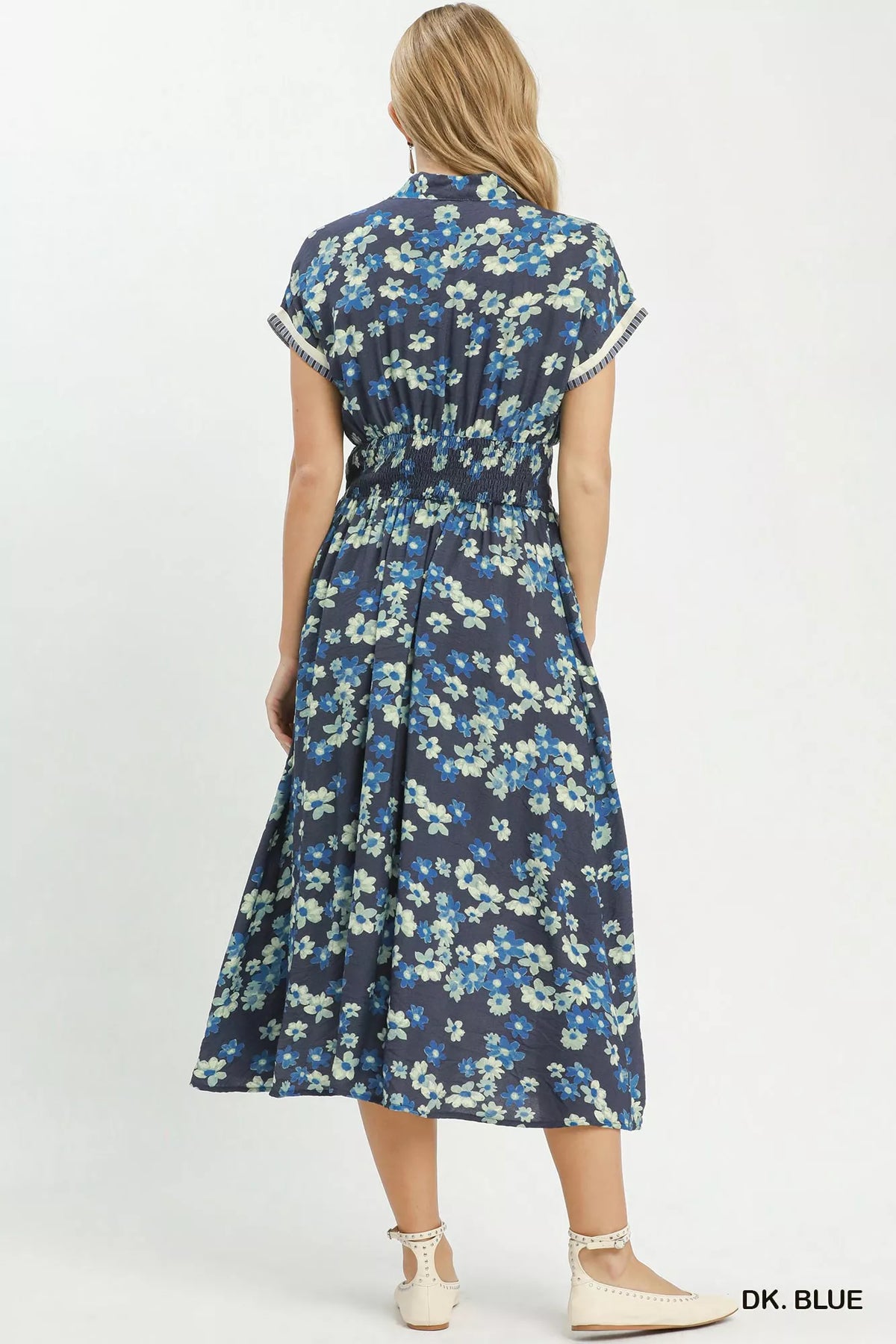 Umgee Ruffle Sleeve Henley Shift Dress - Dk. Blue