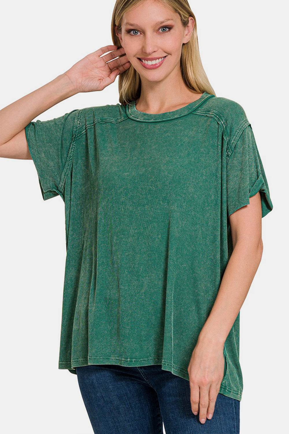 Zenana Washed Ribbed Short Sleeve Top - DaTrendStore.Com