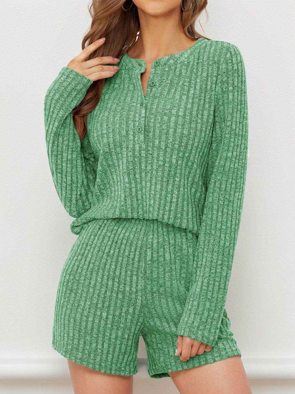 Ribbed Round Neck Top and Shorts Set - DaTrendStore.Com