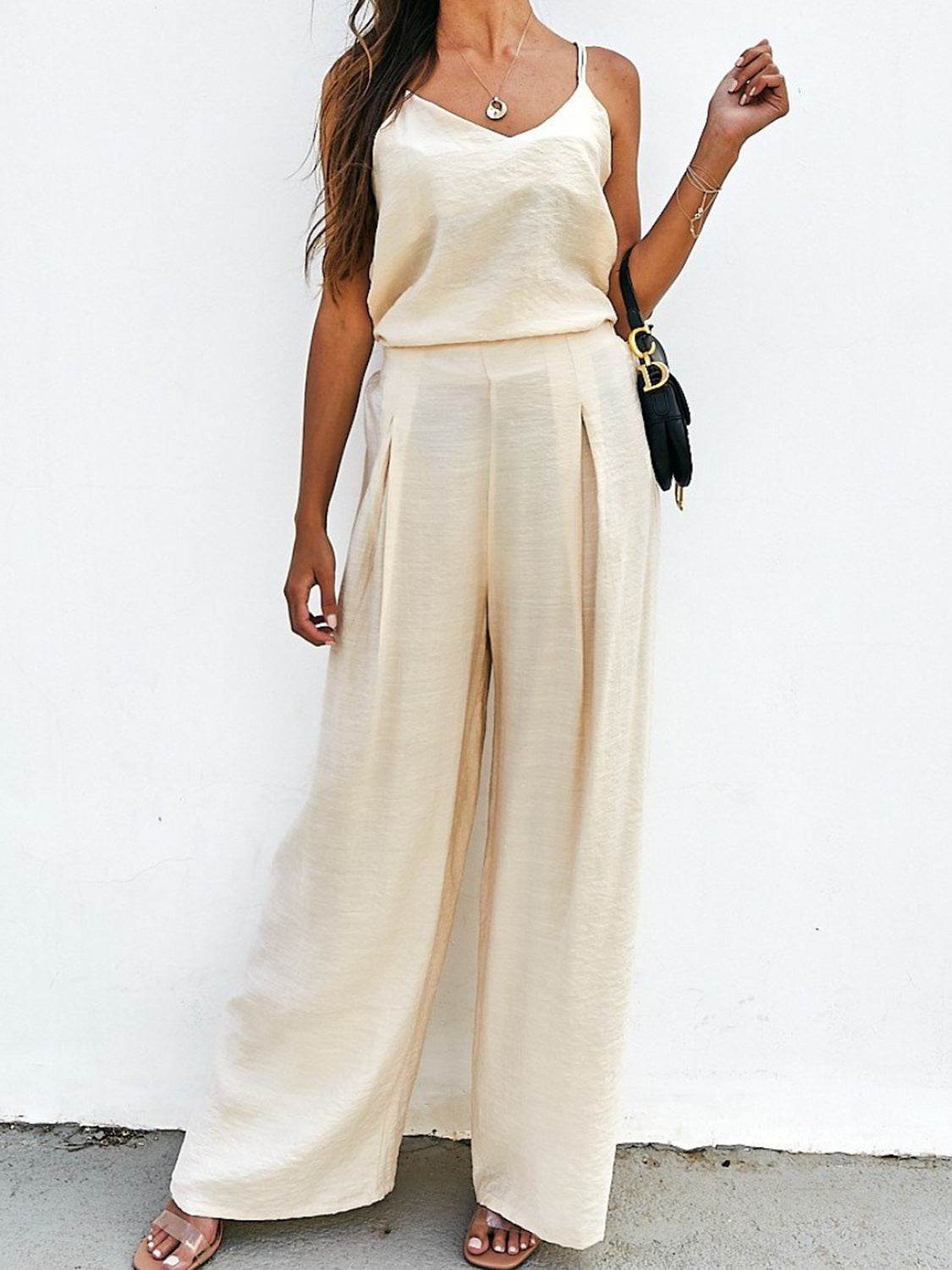 Spaghetti Strap Cami and Wide Leg Pants Set - DaTrendStore.Com