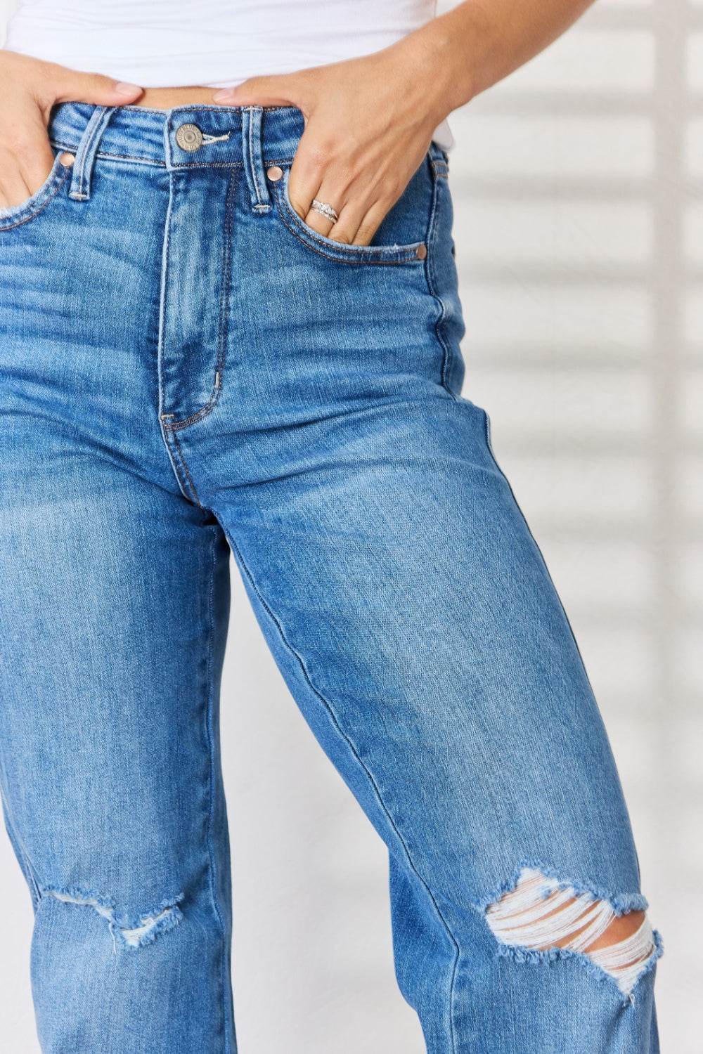 Judy Blue Full Size High Waist Distressed Straight-Leg Jeans - DaTrendStore.Com