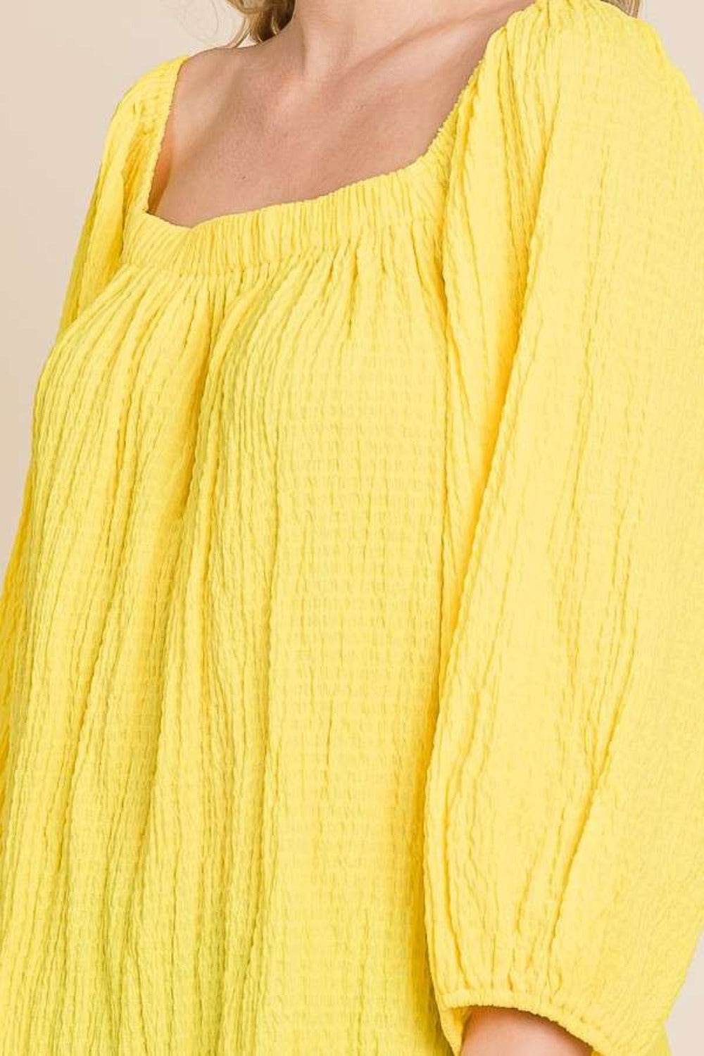 Culture Code Texture Square Neck Puff Sleeve Top - DaTrendStore.Com
