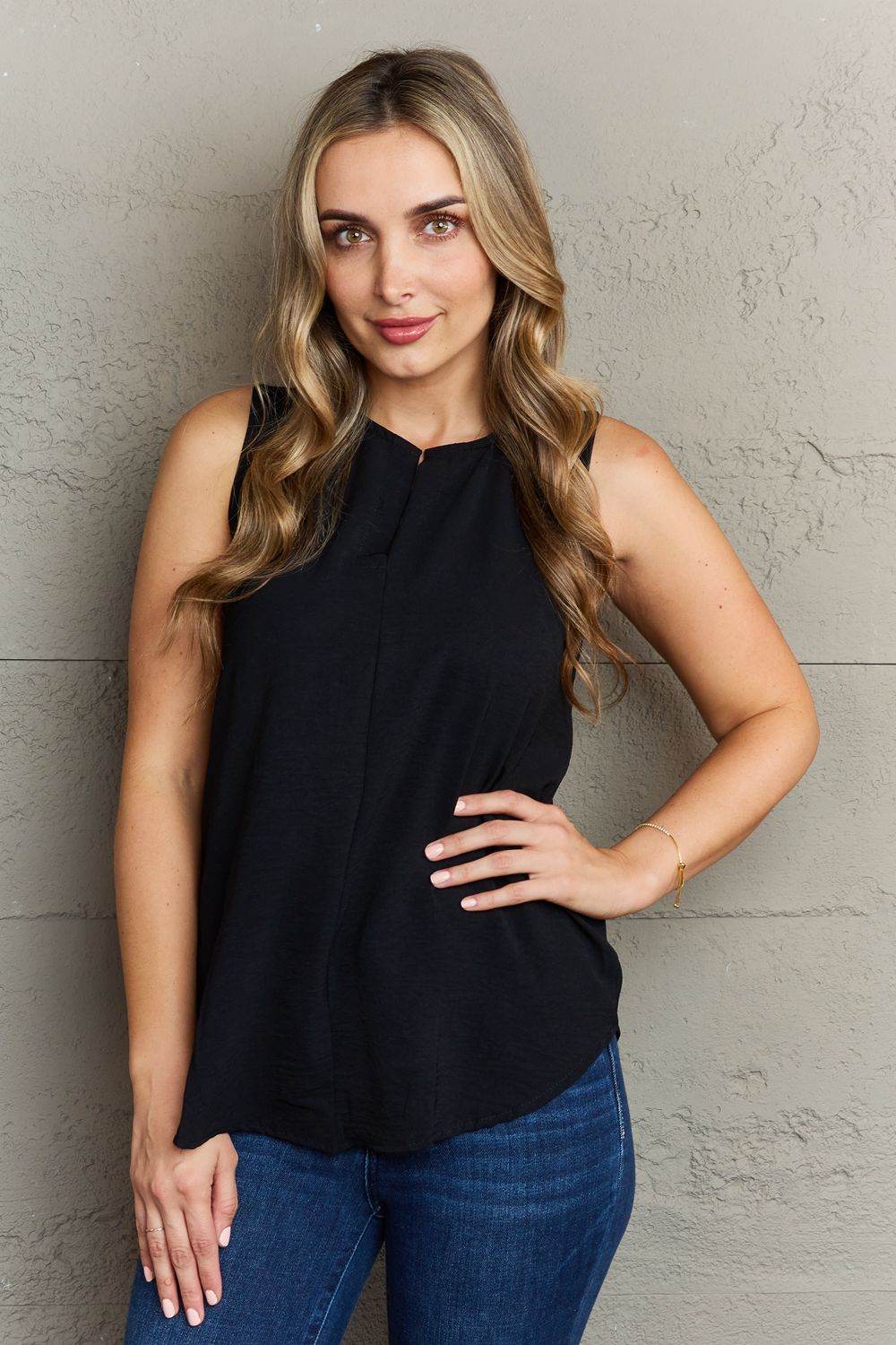 Ninexis First Glance Sleeveless Neckline Slit Top - DaTrendStore.Com