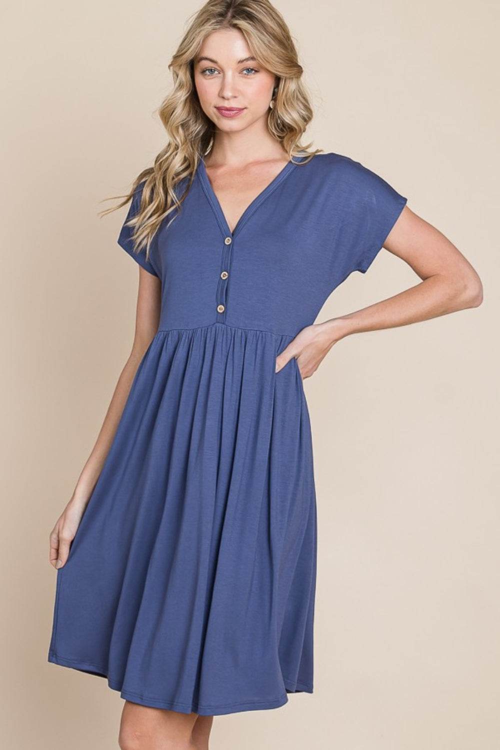 BOMBOM V-Neck Short Sleeve Dress - DaTrendStore.Com