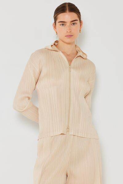 Marina West Swim Pleated Hood Jacket with 2 Way Zipper - DaTrendStore.Com