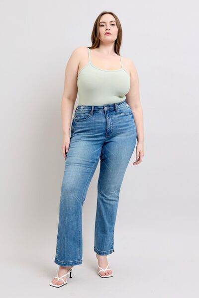 Judy Blue HW Tummy Control Vintage Wash Side Slit Slim Boot Jeans - DaTrendStore.Com